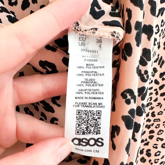 ASOS Leopard Animal Print Blouse Flowy Blush Pink Peach Dressy Going Out Top - Picture 4 of 5